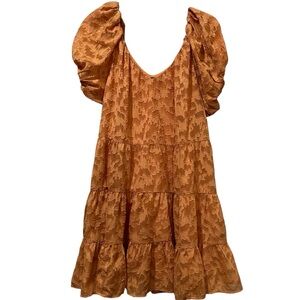 Gigio Medium USA Rust Tiered Flowy Summer Bohemian Dress Festival B4